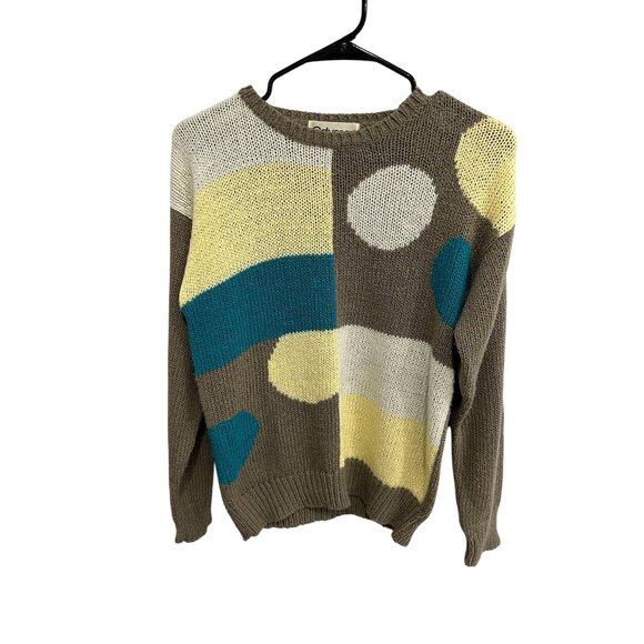 Odyssey Colorblock Crewneck Pullover Sweater Multicolor Sz Large Cozy Grannycore - Picture 1 of 9